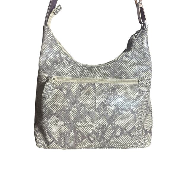 Vintage Tignanello leather handbag shoulder bagcream and brown snakeskin print - Picture 3 of 11